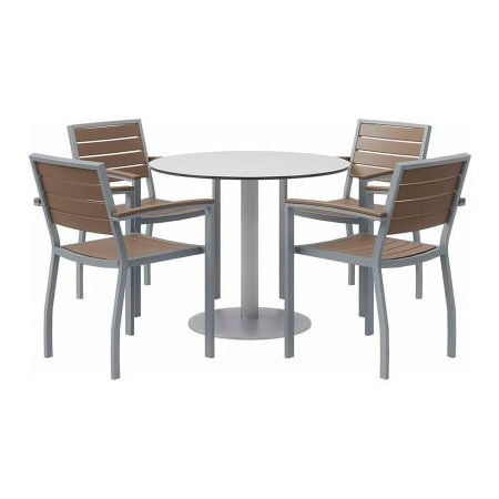Kfi KFI 5-Piece Outdoor Dining Set, 36"W x 29"H Table, Gray w/ Silver Frame OL5601SLMA-4-TP36RD-B2200SL-D381